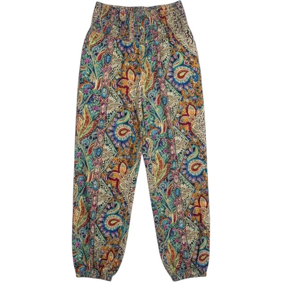 Cupshe Pants - Cupshe Smocked Floral Paisley Boho Beach Pants NWT Size XS Colorful Vacation